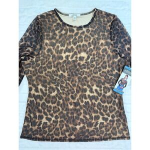 Edited Shirt Womens Large Cheetah Print‎ Blouse Long Sleeve Mesh Round Neck New